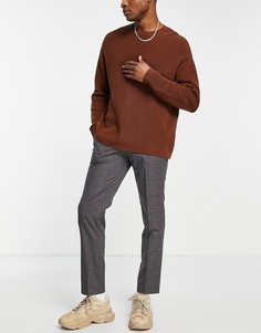 Серые узкие брюки в клетку Selected Homme-Серый