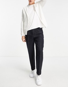 Темно-синие строгие брюки в полоску со складками River Island-Темно-синий
