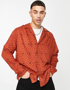 Красная oversized-рубашка с геометрическим принтом и отложным воротником Only & Sons-Красный