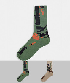 Набор из 2 пар спортивных носков с камуфляжным принтом ASOS DESIG-Многоцветный