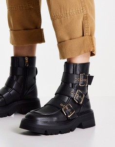 Массивные черные ботинки с квадратным носком и пряжками Bershka-Черный цвет