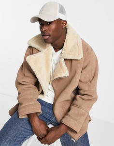 Светло-коричневая куртка из искусственной овчины Topman-Коричневый цвет