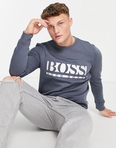 Свитшот с крупным логотипом спереди BOSS Athleisure Salbo-Серый
