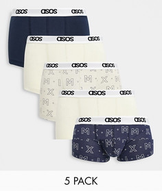 Набор из 5 коротких боксеров-брифов с принтом в виде римских цифр ASOS DESIGN-Многоцветный