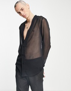 Прозрачная рубашка стандартного кроя с глубоким V-образным вырезом ASOS DESIGN-Черный цвет