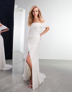 Свадебное платье с открытыми плечами и пайетками ASOS EDITION Cecilia-Белый