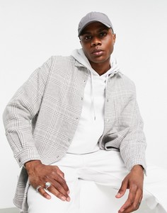 Серая шерстяная oversized-рубашка в клетку очень свободного кроя ASOS DESIGN-Серый