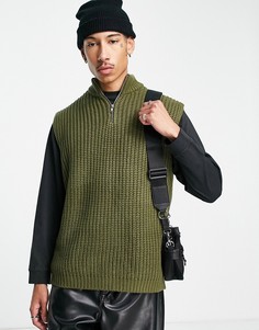 Вязаный джемпер цвета хаки без рукавов с V-образным вырезом ASOS DESIGN-Зеленый
