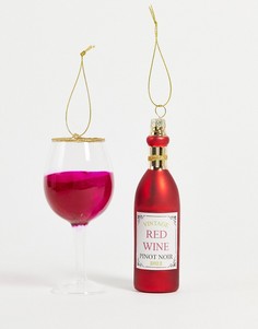 Набор новогодних украшений в виде бутылки красного вина и бокала Sass & Belle-Разноцветный