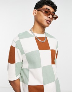 Бежевая трикотажная oversized-футболка в шахматную клетку ASOS DESIGN-Светло-бежевый цвет