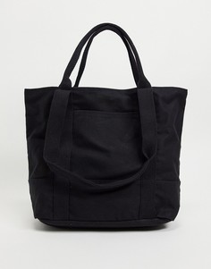 Большая черная сумка-тоут в стиле oversized из плотного органического хлопка с ручками для плеча ASOS DESIGN-Черный цвет