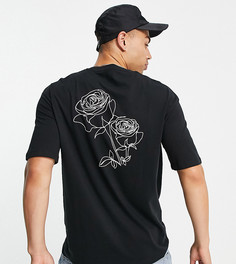 Черная oversized-футболка с графическим принтом роз на спине из смесового органического хлопка Selected Homme – эксклюзивно для ASOS-Черный цвет