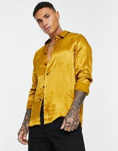 Атласная рубашка медного цвета с глянцевым эффектом ASOS DESIGN-Голубой