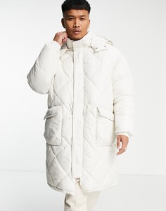 Стеганая светлая парка со съемным капюшоном Topman-Белый