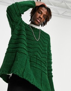 Темно-зеленый джемпер в рубчик с имитацией ручной вязки ASOS DESIGN-Зеленый цвет