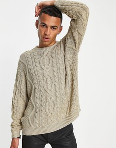 Вязаный джемпер с узором «косичка» цвета золотистый металлик ASOS DESIGN