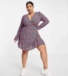 Платье мини с запахом и цветочным принтом ASOS DESIGN Curve-Разноцветный