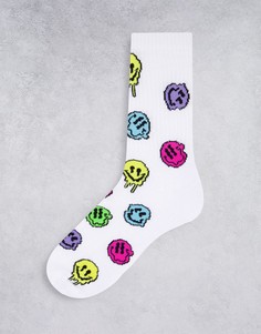 Спортивные носки с принтом тающих смайликов ASOS DESIGN-Белый