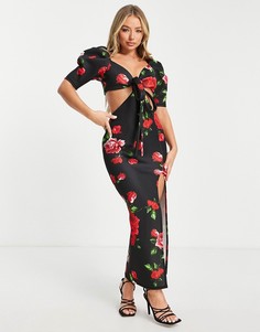 Платье-футляр с декоративным вырезом и принтом с розами ASOS DESIGN-Разноцветный