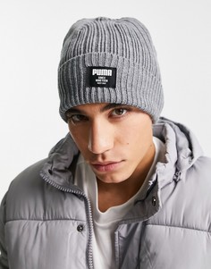 Светло-серая шапка-бини в рубчик Puma Classic-Серый