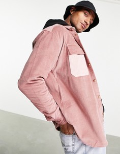 Розовая вельветовая oversized-рубашка в стиле 90-х с дизайном колор блок ASOS DESIGN-Розовый цвет