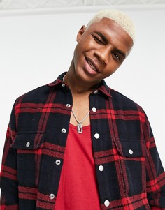 Красная клетчатая рубашка навыпуск из ткани под шерсть ASOS DESIGN-Красный
