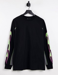 Oversized-лонгслив черного цвета с принтом в стиле колор блок на рукавах ASOS DESIGN-Черный цвет