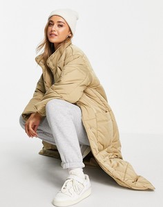 Удлиненный стеганый пуховик бежевого цвета ASOS DESIGN-Светло-бежевый цвет