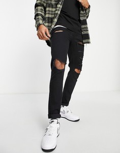 Выбеленные черные рваные джинсы скинни ASOS DESIGN-Черный цвет