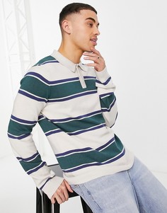 Поло в стиле регби в зеленую полоску River Island-Зеленый цвет