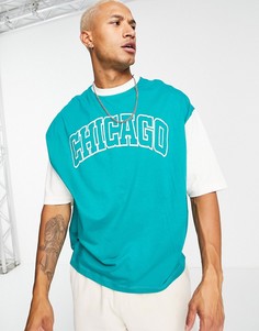 Oversized-футболка с рукавами в стиле колор блок и принтом "Chicago" ASOS DESIGN-Зеленый цвет