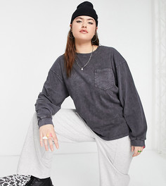 Черный выбеленный топ в стиле oversized с карманом ASOS DESIGN Curve-Черный цвет