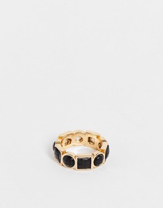Золотистое кольцо с черными камнями ASOS DESIGN-Золотистый
