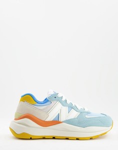 Замшевые кроссовки шалфейно-зеленого цвета в стиле колор блок New Balance 57/40-Голубой