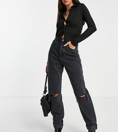 Свободные джинсы с завышенной талией в винтажном стиле выбеленного черного цвета со рваными разрезами ASOS DESIGN Tall-Черный цвет