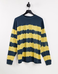 Oversized-футболка в полоску с эффектом тай-дай темно-синего и желтого цветов ASOS DESIGN-Темно-синий