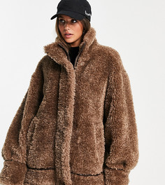 Коричневое пальто из искусственного меха на кнопках ASOS DESIGN Tall-Коричневый цвет