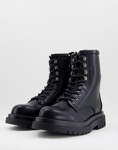 Черные байкерские ботинки из искусственной кожи на массивной подошве Truffle Collection-Черный цвет