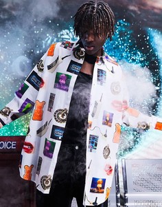 Рубашка в стиле extreme oversized 90-х со сплошным фирменным принтом ASOS DESIGN-Белый