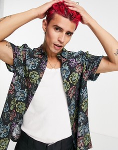 Свободная рубашка с винтажным цветочным принтом ASOS DESIGN-Черный цвет