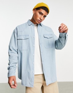 Выбеленная джинсовая рубашка-oversized в стиле вестерн и винтажном стиле ASOS DESIGN-Голубой