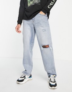 Голубые свободные джинсы с рваной отделкой ASOS DESIGN-Голубой