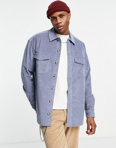 Вельветовая oversized-рубашка в стиле 90-х пыльно-голубого цвета с двумя карманами ASOS DESIGN-Голубой