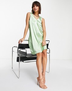 Атласное свободное платье мини без рукавов мятно-зеленого цвета Vero Moda-Зеленый цвет