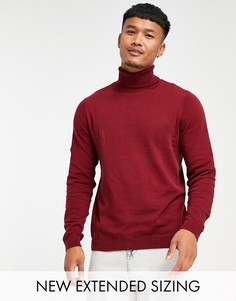 Бордовый вязаный джемпер из хлопка с отворачивающимся воротником ASOS DESIGN-Красный