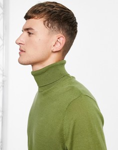 Хлопковая вязаная водолазка цвета хаки ASOS DESIGN-Зеленый цвет