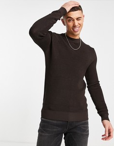 Коричневый лонгслив с вафельной фактурой и круглым вырезом River Island-Коричневый цвет