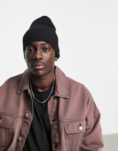 Черная свободная шапка-бини вафельной вязки ASOS DESIGN-Черный цвет