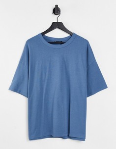 Синяя выбеленная oversized-футболка из плотного материала ASOS DESIGN-Голубой