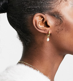 Серьги-кольца из позолоченного серебра с жемчужными подвесками ASOS DESIGN-Золотистый